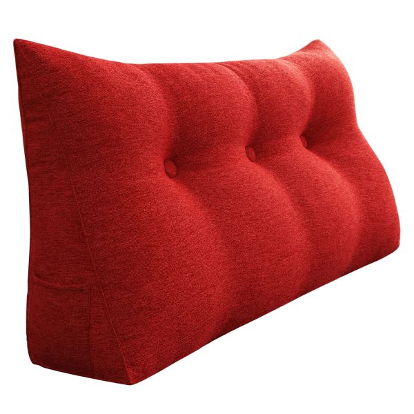 Triangular Reading Pillow Large Bolster Headboard Backrest Positioning Support Wedge Pillow for Day Bed Bunk Bed with Removable Cover (Linen Blend fabric, Red) - Image 13