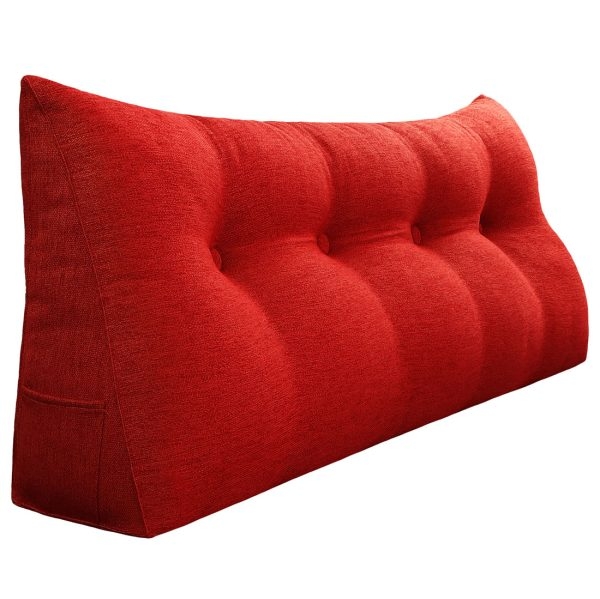 Triangular Reading Pillow Large Bolster Headboard Backrest Positioning Support Wedge Pillow for Day Bed Bunk Bed with Removable Cover (Linen Blend fabric, Red) - Image 14