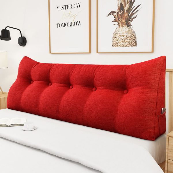 Triangular Reading Pillow Large Bolster Headboard Backrest Positioning Support Wedge Pillow for Day Bed Bunk Bed with Removable Cover (Linen Blend fabric, Red) - Image 4