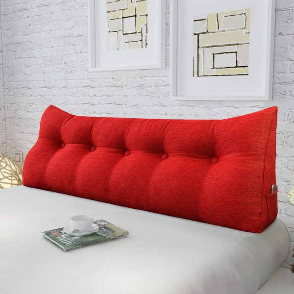 Triangular Reading Pillow Large Bolster Headboard Backrest Positioning Support Wedge Pillow for Day Bed Bunk Bed with Removable Cover (Linen Blend fabric, Red) - Image 5