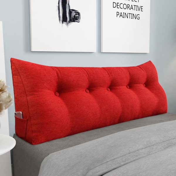 Triangular Reading Pillow Large Bolster Headboard Backrest Positioning Support Wedge Pillow for Day Bed Bunk Bed with Removable Cover (Linen Blend fabric, Red) - Image 2