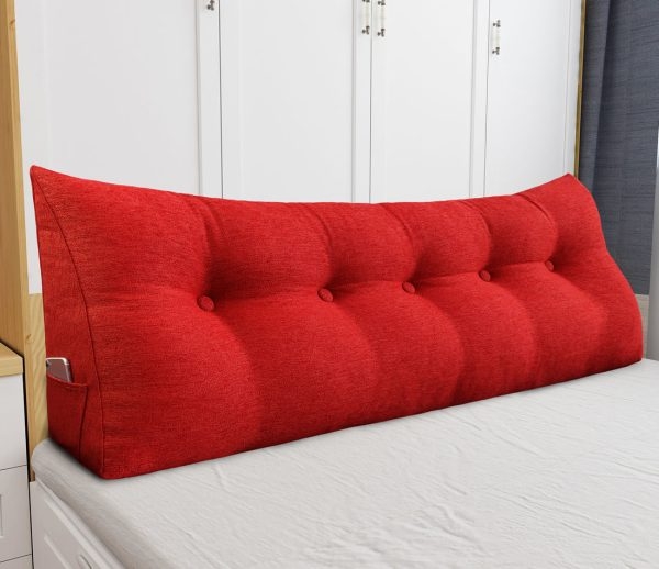Triangular Reading Pillow Large Bolster Headboard Backrest Positioning Support Wedge Pillow for Day Bed Bunk Bed with Removable Cover (Linen Blend fabric, Red) - Image 3