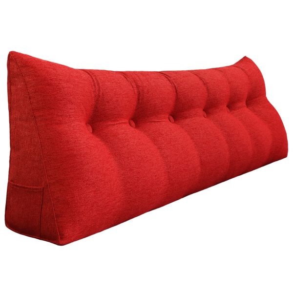 Triangular Reading Pillow Large Bolster Headboard Backrest Positioning Support Wedge Pillow for Day Bed Bunk Bed with Removable Cover (Linen Blend fabric, Red) - Image 16