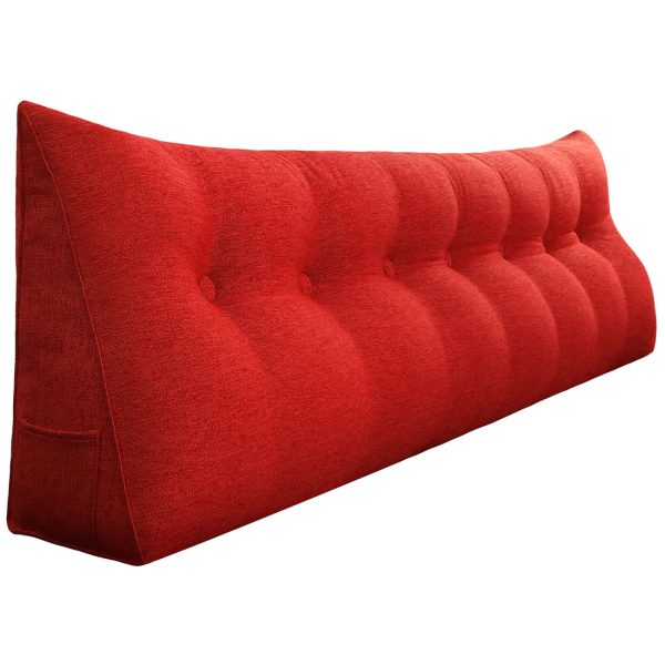 Triangular Reading Pillow Large Bolster Headboard Backrest Positioning Support Wedge Pillow for Day Bed Bunk Bed with Removable Cover (Linen Blend fabric, Red) - Image 17