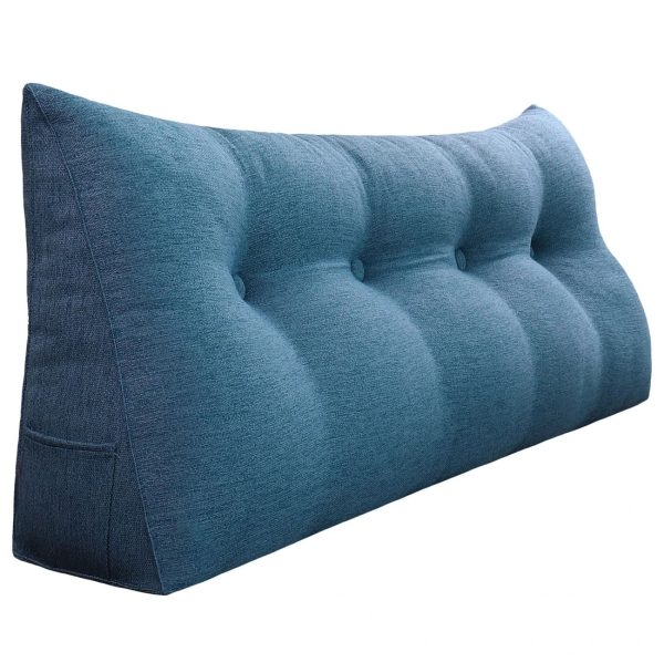 Triangular Reading Pillow Large Bolster Headboard Backrest Positioning Support Wedge Pillow for Day Bed Bunk Bed with Removable Cover (Linen Blend fabric, Blue) - Image 8