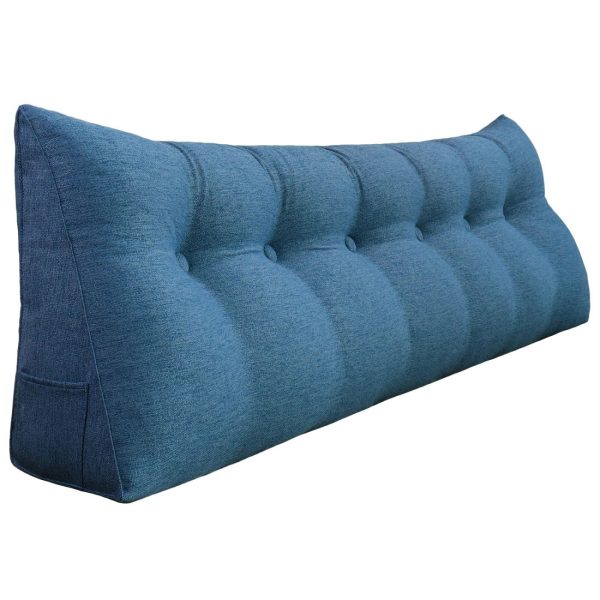 Triangular Reading Pillow Large Bolster Headboard Backrest Positioning Support Wedge Pillow for Day Bed Bunk Bed with Removable Cover (Linen Blend fabric, Blue) - Image 9