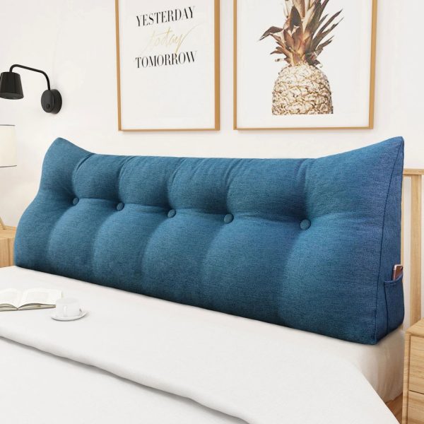 Triangular Reading Pillow Large Bolster Headboard Backrest Positioning Support Wedge Pillow for Day Bed Bunk Bed with Removable Cover (Linen Blend fabric, Blue) - Image 3