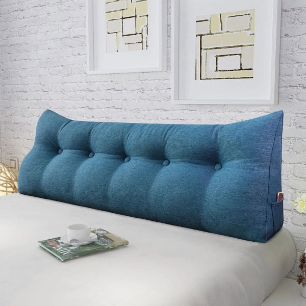Triangular Reading Pillow Large Bolster Headboard Backrest Positioning Support Wedge Pillow for Day Bed Bunk Bed with Removable Cover (Linen Blend fabric, Blue) - Image 5