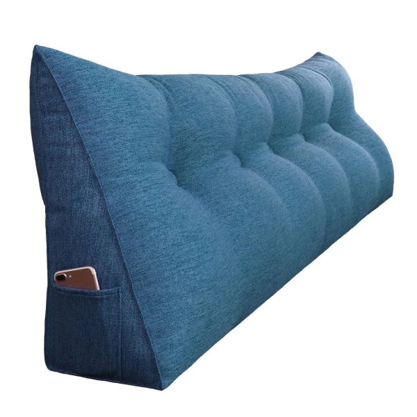 Triangular Reading Pillow Large Bolster Headboard Backrest Positioning Support Wedge Pillow for Day Bed Bunk Bed with Removable Cover (Linen Blend fabric, Blue) - Image 14