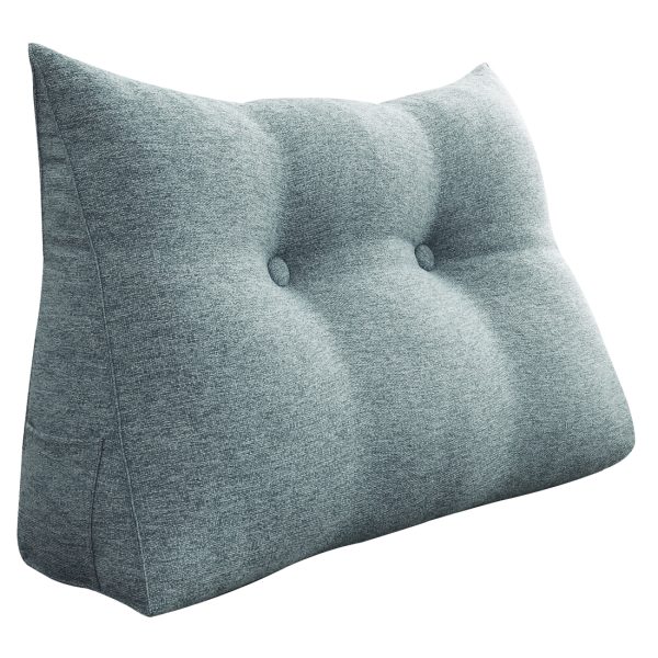 Triangular Reading Pillow Large Bolster Headboard Backrest Positioning Support Wedge Pillow for Day Bed Bunk Bed with Removable Cover (Linen Blend fabric, Gray) - Image 2