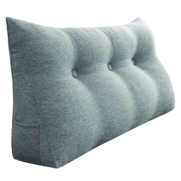 Triangular Reading Pillow Large Bolster Headboard Backrest Positioning Support Wedge Pillow for Day Bed Bunk Bed with Removable Cover (Linen Blend fabric, Gray) - Image 3