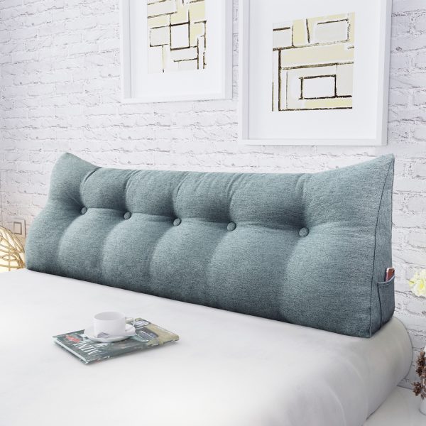 Triangular Reading Pillow Large Bolster Headboard Backrest Positioning Support Wedge Pillow for Day Bed Bunk Bed with Removable Cover (Linen Blend fabric, Gray) - Image 9