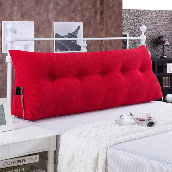 Triangular Reading Pillow Large Bolster Headboard Backrest Positioning Support Wedge Pillow for Day Bed Bunk Bed with Removable Cover (Corduroy fabric, Red) - Image 2
