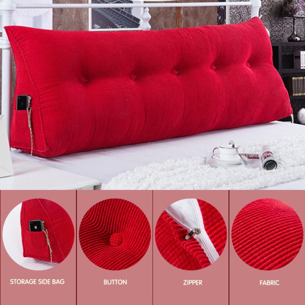Triangular Reading Pillow Large Bolster Headboard Backrest Positioning Support Wedge Pillow for Day Bed Bunk Bed with Removable Cover (Corduroy fabric, Red) - Image 6