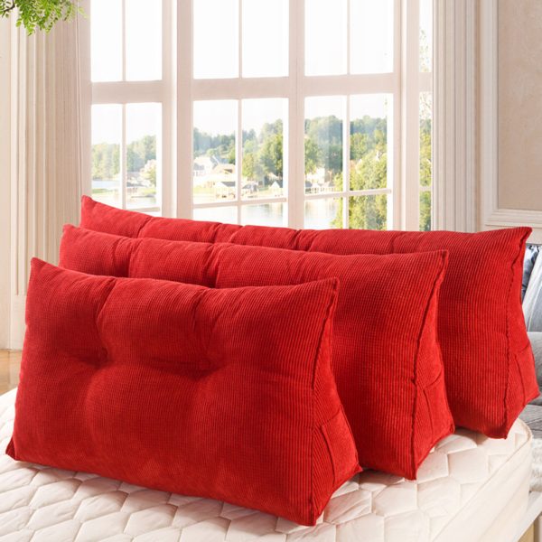 Triangular Reading Pillow Large Bolster Headboard Backrest Positioning Support Wedge Pillow for Day Bed Bunk Bed with Removable Cover (Corduroy fabric, Red) - Image 7