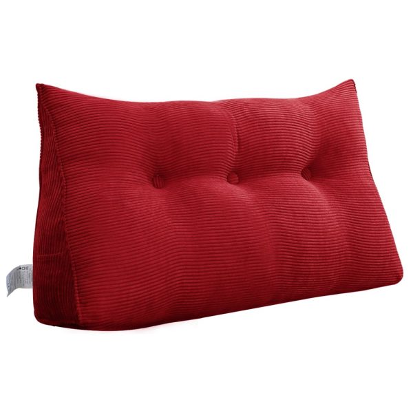 Triangular Reading Pillow Large Bolster Headboard Backrest Positioning Support Wedge Pillow for Day Bed Bunk Bed with Removable Cover (Corduroy fabric, Red) - Image 17