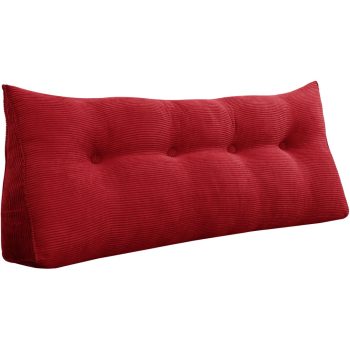 Triangular Reading Pillow Large Bolster Headboard Backrest Positioning Support Wedge Pillow for Day Bed Bunk Bed with Removable Cover (Corduroy fabric, Red)