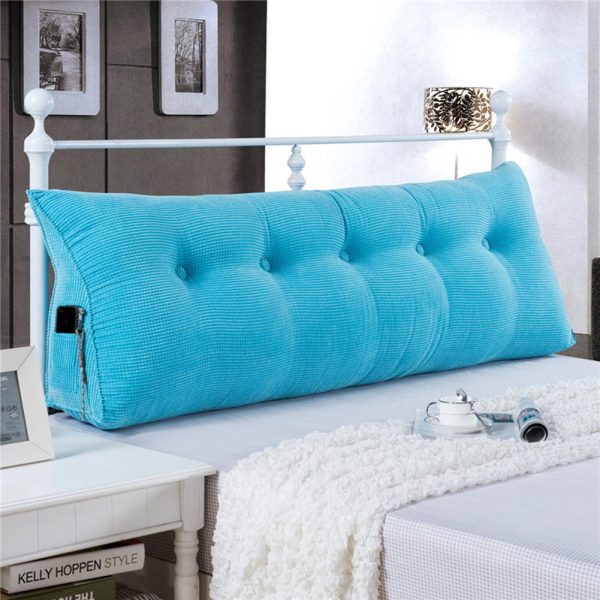Triangular Reading Pillow Large Bolster Headboard Backrest Positioning Support Wedge Pillow for Day Bed Bunk Bed with Removable Cover (Corduroy fabric, Sky Blue) - Image 2