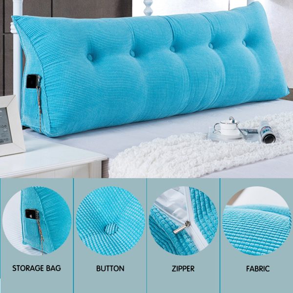 Triangular Reading Pillow Large Bolster Headboard Backrest Positioning Support Wedge Pillow for Day Bed Bunk Bed with Removable Cover (Corduroy fabric, Sky Blue) - Image 6