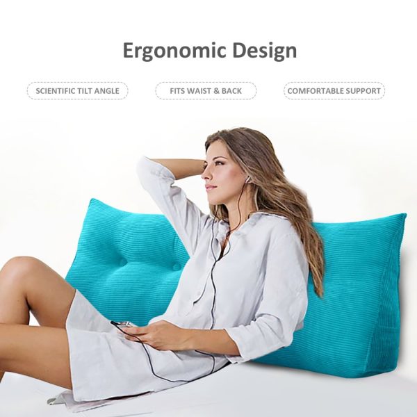 Triangular Reading Pillow Large Bolster Headboard Backrest Positioning Support Wedge Pillow for Day Bed Bunk Bed with Removable Cover (Corduroy fabric, Sky Blue) - Image 3