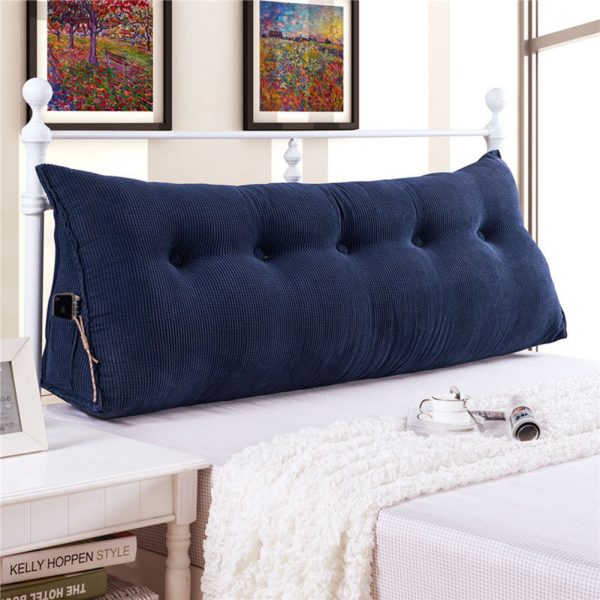 Triangular Reading Pillow Large Bolster Headboard Backrest Positioning Support Wedge Pillow for Day Bed Bunk Bed with Removable Cover (Corduroy fabric, Navy) - Image 2