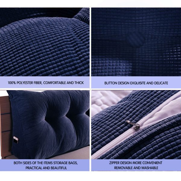 Triangular Reading Pillow Large Bolster Headboard Backrest Positioning Support Wedge Pillow for Day Bed Bunk Bed with Removable Cover (Corduroy fabric, Navy) - Image 6