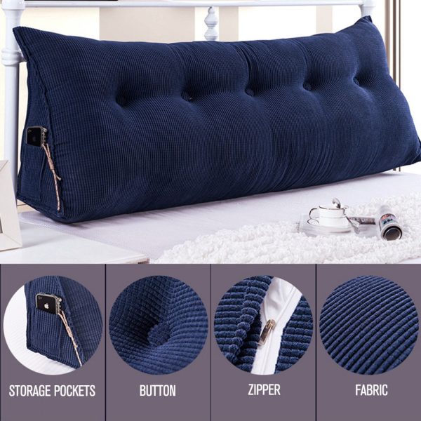 Triangular Reading Pillow Large Bolster Headboard Backrest Positioning Support Wedge Pillow for Day Bed Bunk Bed with Removable Cover (Corduroy fabric, Navy) - Image 7