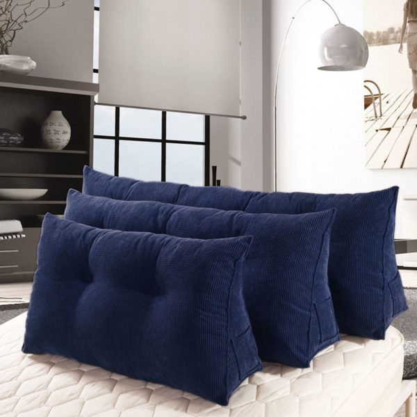 Triangular Reading Pillow Large Bolster Headboard Backrest Positioning Support Wedge Pillow for Day Bed Bunk Bed with Removable Cover (Corduroy fabric, Navy) - Image 8