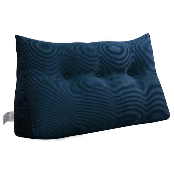 Triangular Reading Pillow Large Bolster Headboard Backrest Positioning Support Wedge Pillow for Day Bed Bunk Bed with Removable Cover (Corduroy fabric, Navy) - Image 17