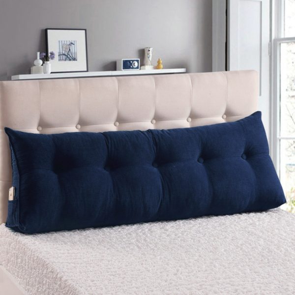 Triangular Reading Pillow Large Bolster Headboard Backrest Positioning Support Wedge Pillow for Day Bed Bunk Bed with Removable Cover (Corduroy fabric, Navy) - Image 5