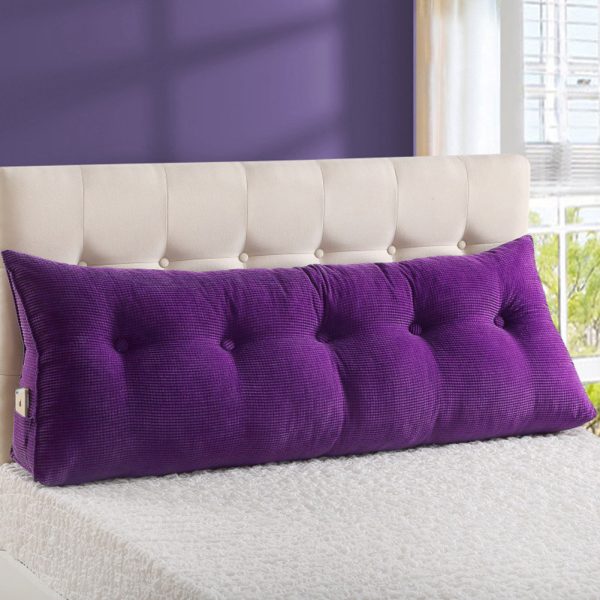 Triangular Reading Pillow Large Bolster Headboard Backrest Positioning Support Wedge Pillow for Day Bed Bunk Bed with Removable Cover (Corduroy fabric, Purple) - Image 2