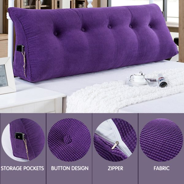 Triangular Reading Pillow Large Bolster Headboard Backrest Positioning Support Wedge Pillow for Day Bed Bunk Bed with Removable Cover (Corduroy fabric, Purple) - Image 6