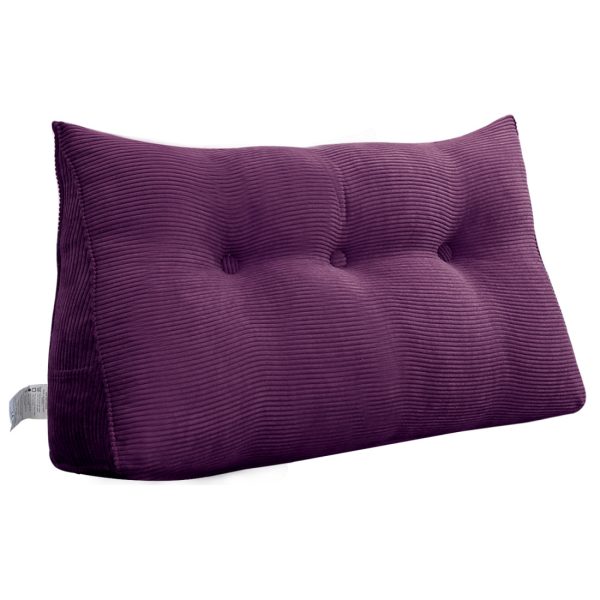 Triangular Reading Pillow Large Bolster Headboard Backrest Positioning Support Wedge Pillow for Day Bed Bunk Bed with Removable Cover (Corduroy fabric, Purple) - Image 21