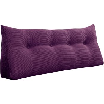 Triangular Reading Pillow Large Bolster Headboard Backrest Positioning Support Wedge Pillow for Day Bed Bunk Bed with Removable Cover (Corduroy fabric, Purple)