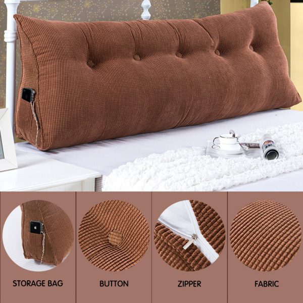 Triangular Reading Pillow Large Bolster Headboard Backrest Positioning Support Wedge Pillow for Day Bed Bunk Bed with Removable Cover (Corduroy fabric, Coffee) - Image 6