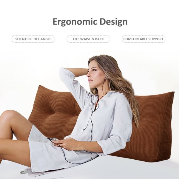 Triangular Reading Pillow Large Bolster Headboard Backrest Positioning Support Wedge Pillow for Day Bed Bunk Bed with Removable Cover (Corduroy fabric, Coffee) - Image 3