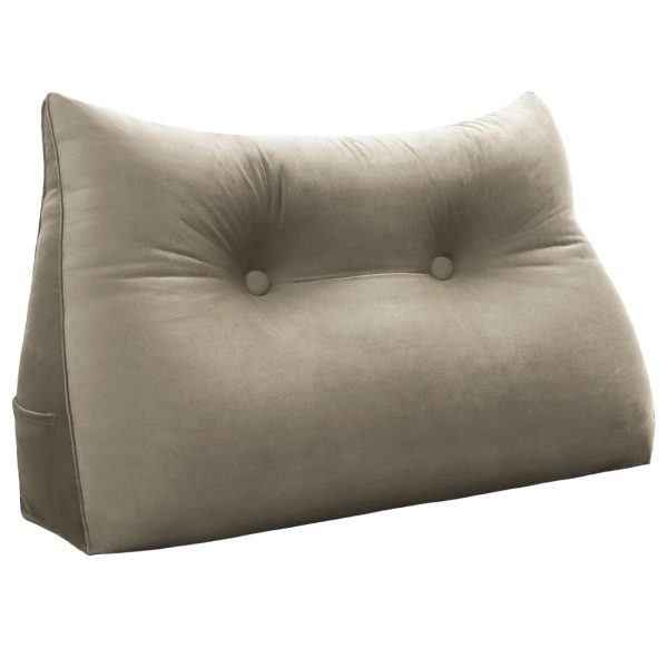Triangular Reading Pillow Large Bolster Headboard Backrest Positioning Support Wedge Pillow for Day Bed Bunk Bed with Removable Cover (Velvet fabric, Gray Beige) - Image 14