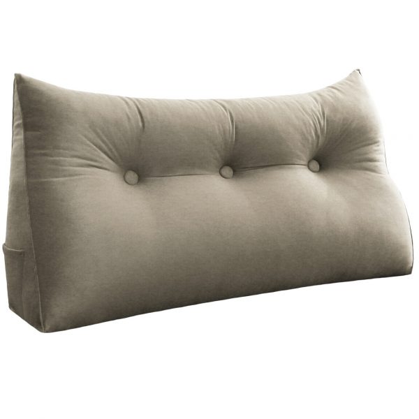 Triangular Reading Pillow Large Bolster Headboard Backrest Positioning Support Wedge Pillow for Day Bed Bunk Bed with Removable Cover (Velvet fabric, Gray Beige) - Image 15