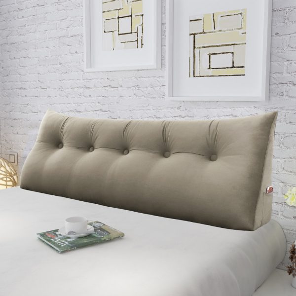 Triangular Reading Pillow Large Bolster Headboard Backrest Positioning Support Wedge Pillow for Day Bed Bunk Bed with Removable Cover (Velvet fabric, Gray Beige) - Image 3