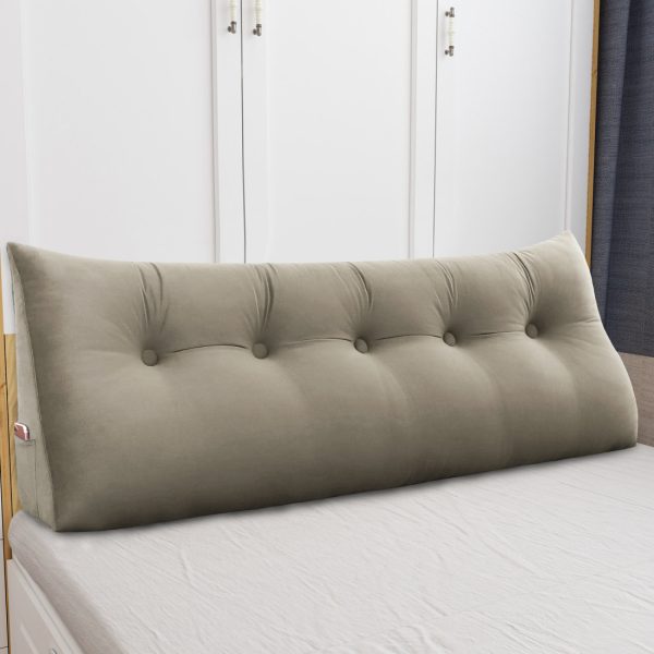 Triangular Reading Pillow Large Bolster Headboard Backrest Positioning Support Wedge Pillow for Day Bed Bunk Bed with Removable Cover (Velvet fabric, Gray Beige) - Image 4