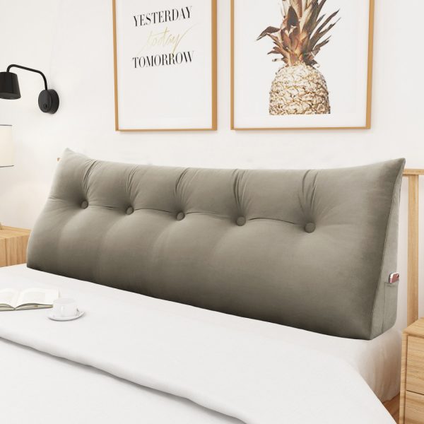 Triangular Reading Pillow Large Bolster Headboard Backrest Positioning Support Wedge Pillow for Day Bed Bunk Bed with Removable Cover (Velvet fabric, Gray Beige) - Image 5