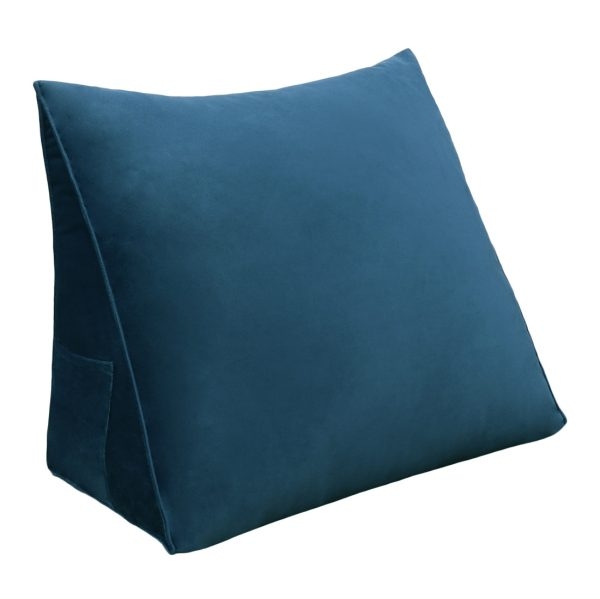 Triangular Reading Pillow Large Bolster Headboard Backrest Positioning Support Wedge Pillow for Day Bed Bunk Bed with Removable Cover (Velvet fabric, Navy) - Image 13