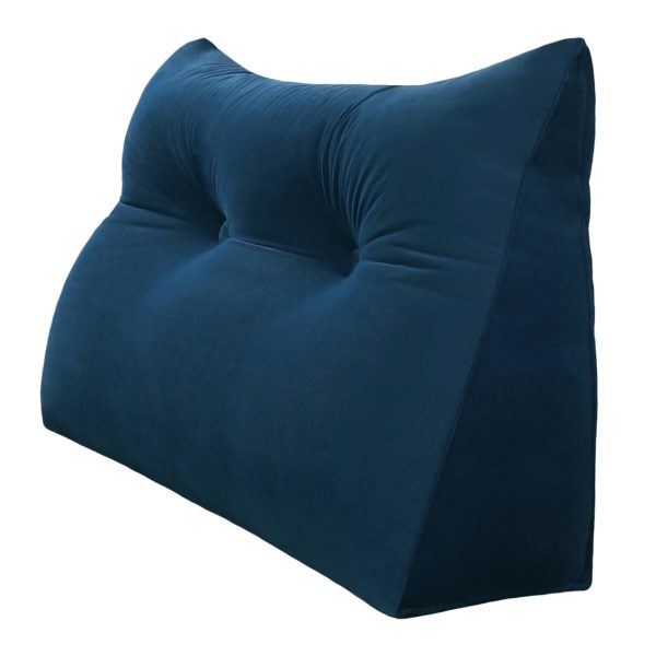 Triangular Reading Pillow Large Bolster Headboard Backrest Positioning Support Wedge Pillow for Day Bed Bunk Bed with Removable Cover (Velvet fabric, Navy) - Image 14