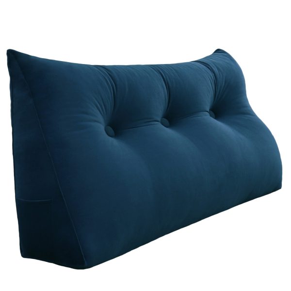 Triangular Reading Pillow Large Bolster Headboard Backrest Positioning Support Wedge Pillow for Day Bed Bunk Bed with Removable Cover (Velvet fabric, Navy) - Image 15