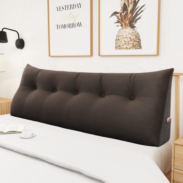 Triangular Reading Pillow Large Bolster Headboard Backrest Positioning Support Wedge Pillow for Day Bed Bunk Bed with Removable Cover (Velvet fabric, Coffe) - Image 3