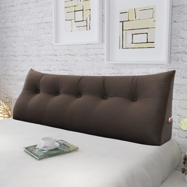 Triangular Reading Pillow Large Bolster Headboard Backrest Positioning Support Wedge Pillow for Day Bed Bunk Bed with Removable Cover (Velvet fabric, Coffe) - Image 5