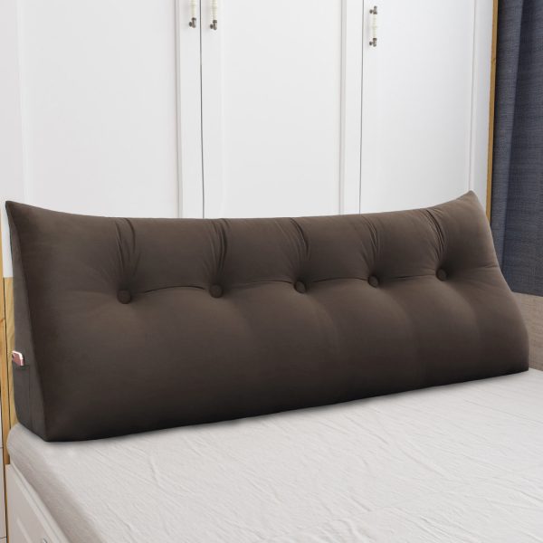 Triangular Reading Pillow Large Bolster Headboard Backrest Positioning Support Wedge Pillow for Day Bed Bunk Bed with Removable Cover (Velvet fabric, Coffe) - Image 4