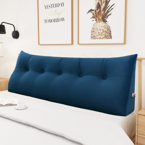 Triangular Reading Pillow Large Bolster Headboard Backrest Positioning Support Wedge Pillow for Day Bed Bunk Bed with Removable Cover (Velvet fabric, Navy) - Image 3