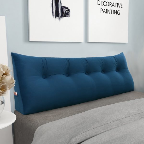 Triangular Reading Pillow Large Bolster Headboard Backrest Positioning Support Wedge Pillow for Day Bed Bunk Bed with Removable Cover (Velvet fabric, Navy) - Image 2
