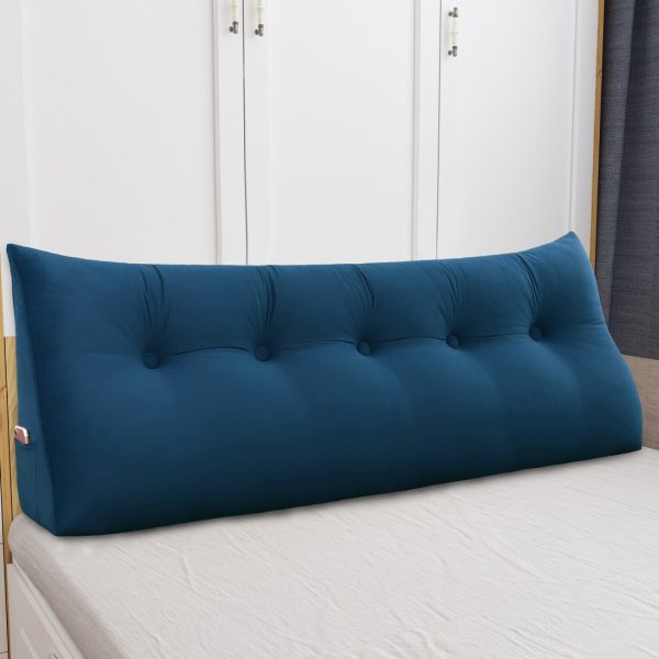 Triangular Reading Pillow Large Bolster Headboard Backrest Positioning Support Wedge Pillow for Day Bed Bunk Bed with Removable Cover (Velvet fabric, Navy) - Image 4
